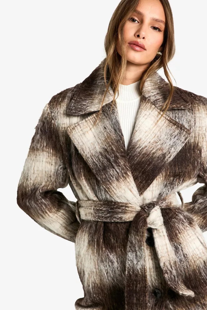 Check Oversized Wool Look Coat | boohoo (US & Canada)