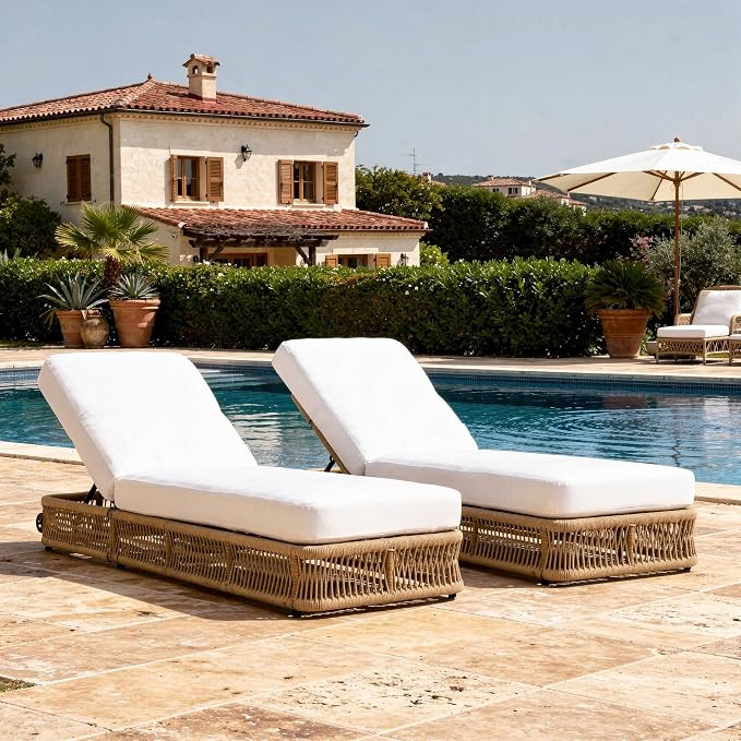 Outdoor Chaise Lounge Chair Set of 2, Brown Woven Rope Patio Recliner with 5-Position Adjustable ... | Amazon (US)