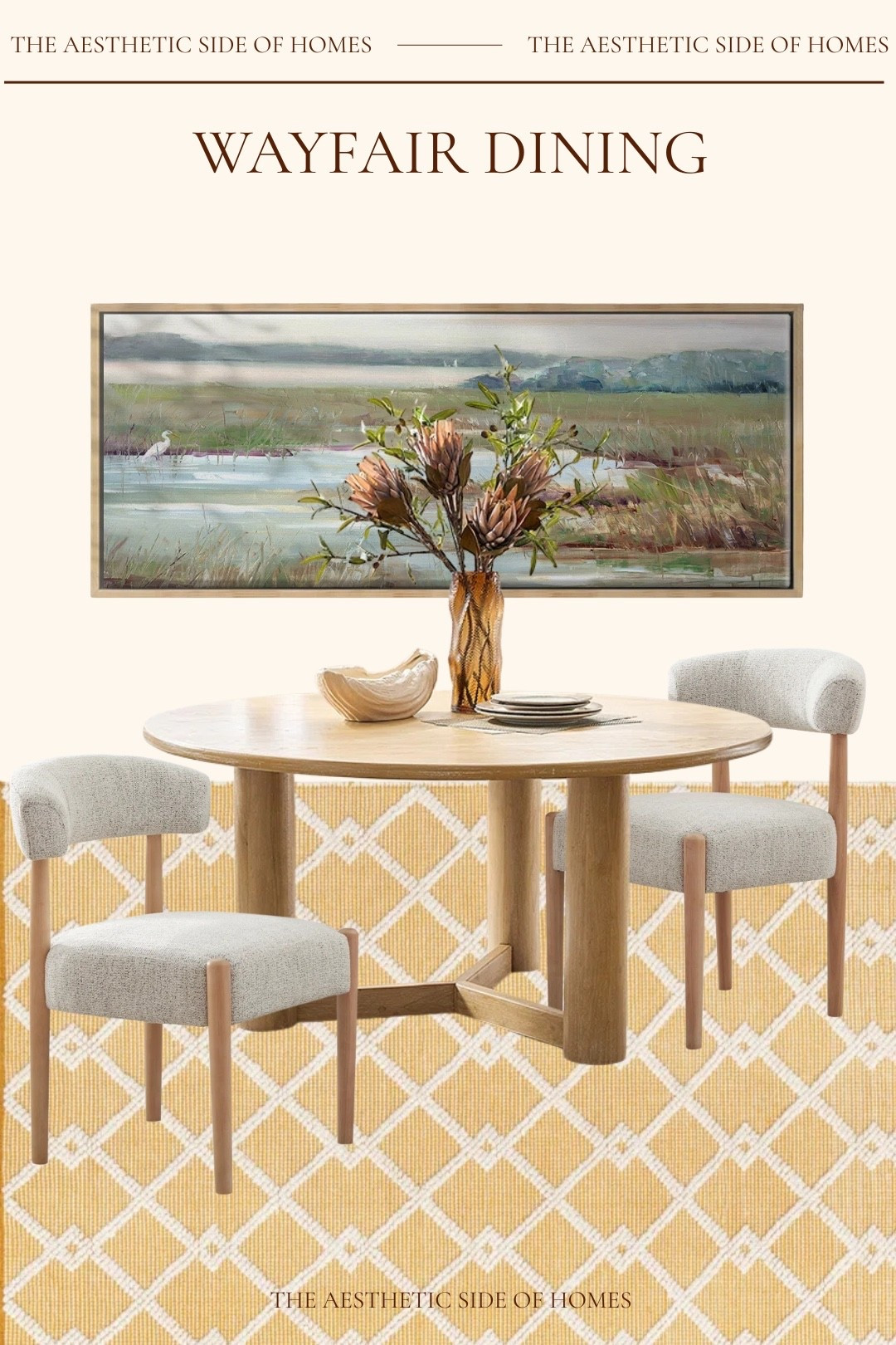 Wayfair dining room inspo. This yellow rug is perfect for spring and I love these upholstered chairs. 

#LTKdayinmylife #LTKSeasonal #LTKHome