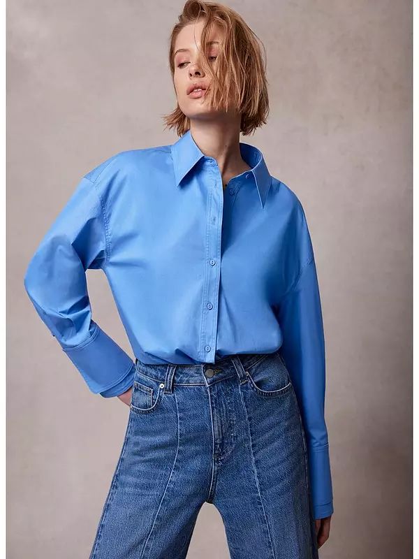 Mint Velvet Blue Cotton Shirt | Very (UK)