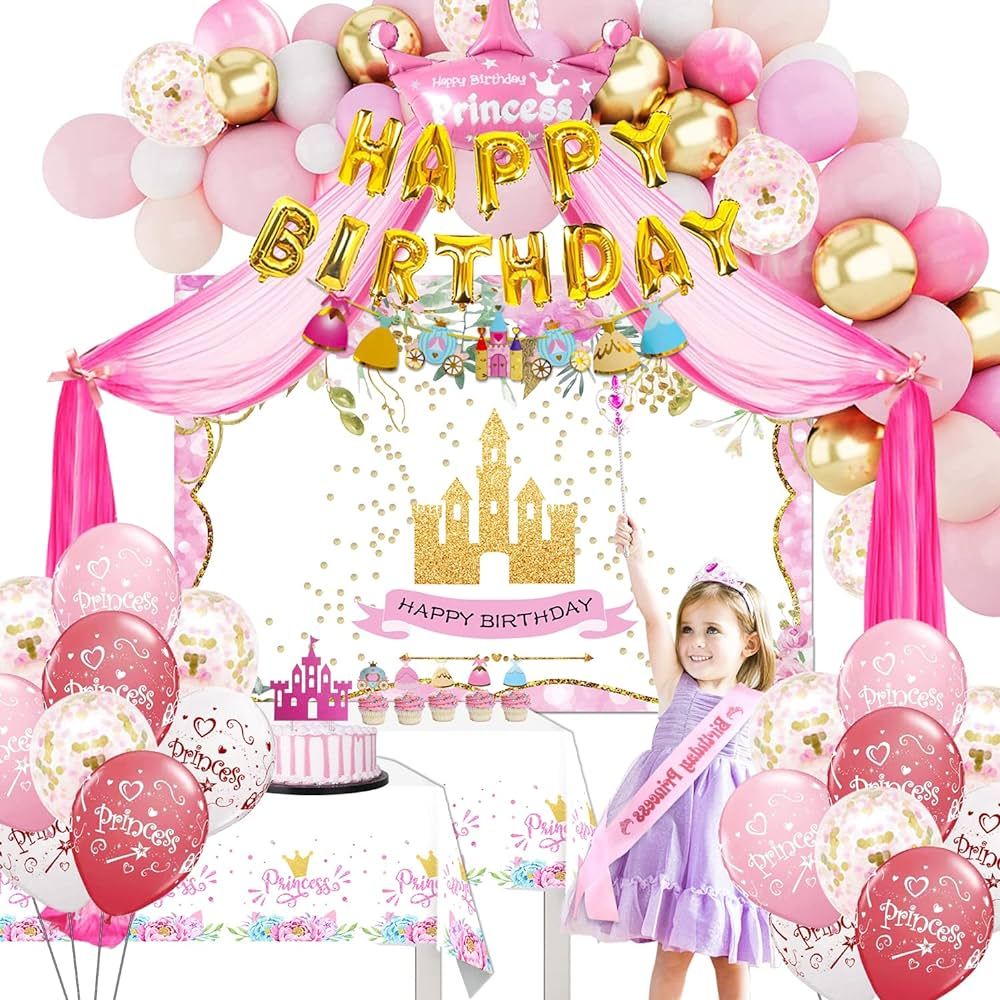 GREPARPY Princess Party Decorations - Princess Birthday Decorations Include Balloon Arch, Banner,... | Amazon (US)
