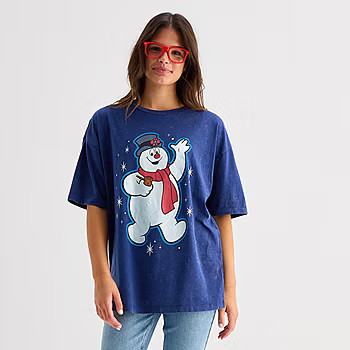 Frosty Oversized Womens Juniors Crew Neck Short Sleeve Regular Fit Graphic T-Shirt, Color: Navy M... | JCPenney