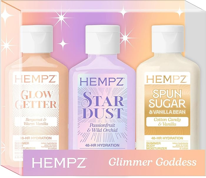 Hempz Mini Shimmer Lotion Set, Gold, Silver and Rose Gold Moisturizer, Glimmer Goddess Radiant Sk... | Amazon (US)