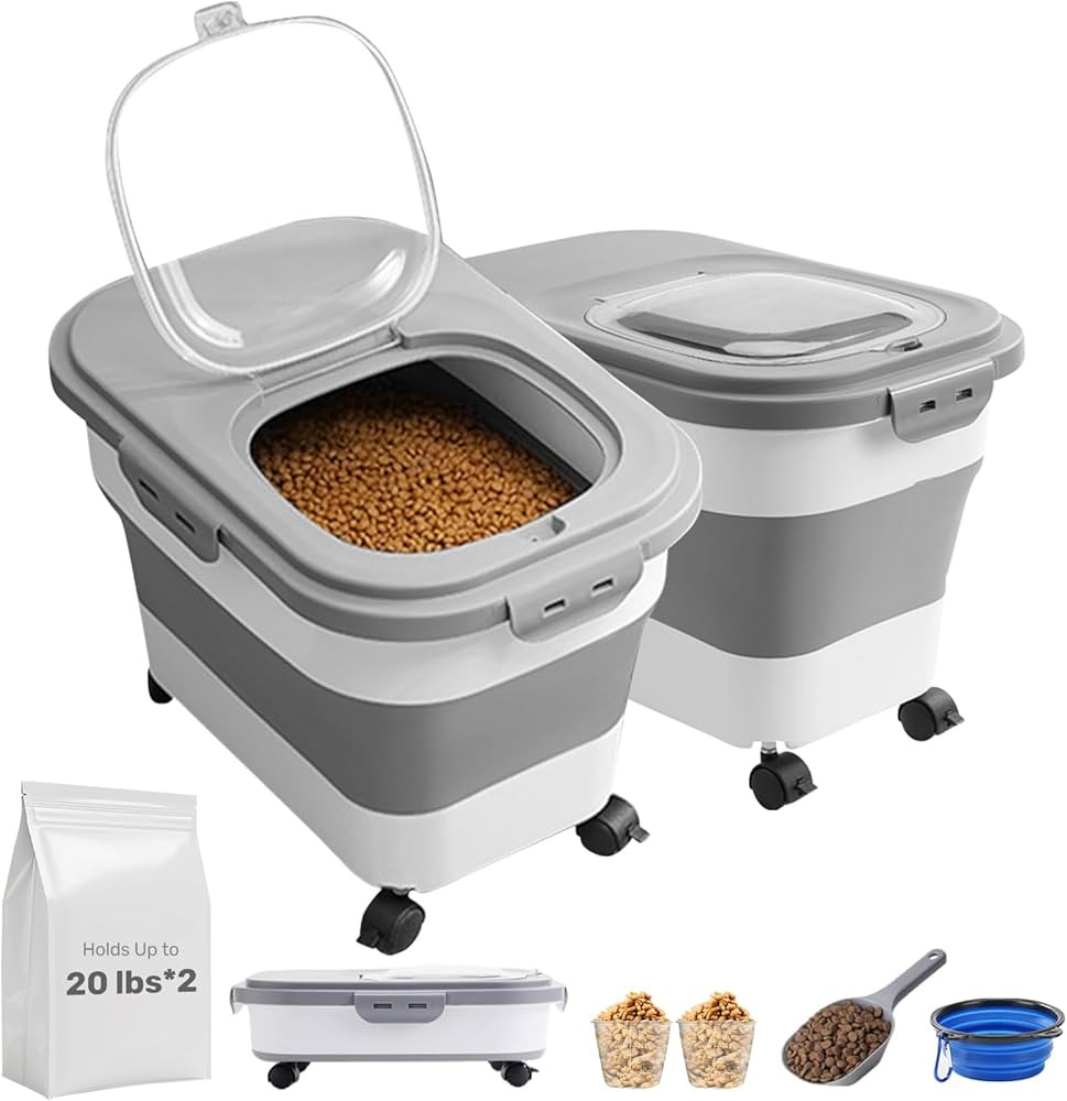 Dog Food Storage Container 2pack*20LB,Collapsible Dog Food Container with Travel Silicone Bowl an... | Amazon (US)