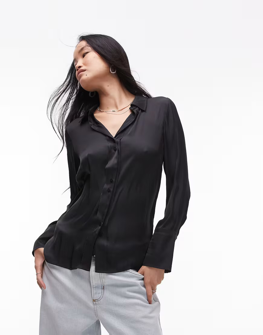 Topshop satin shirt in black | ASOS (Global)