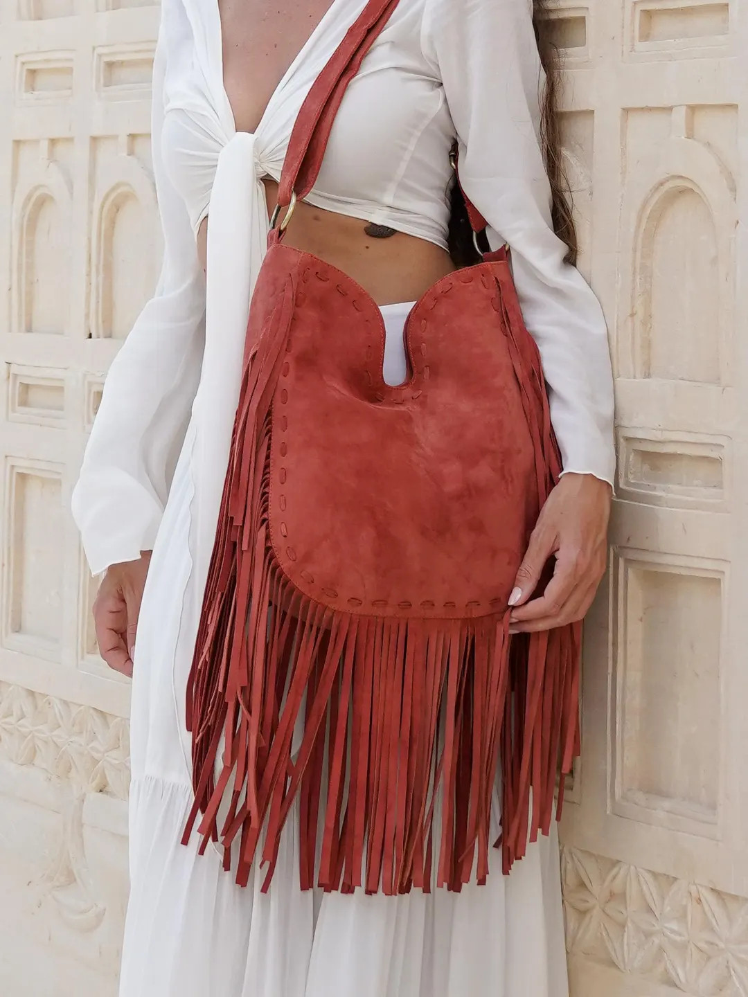 Rust Suede Leather Fringe Crossbody Purse, Festival Purse - Etsy | Etsy (US)