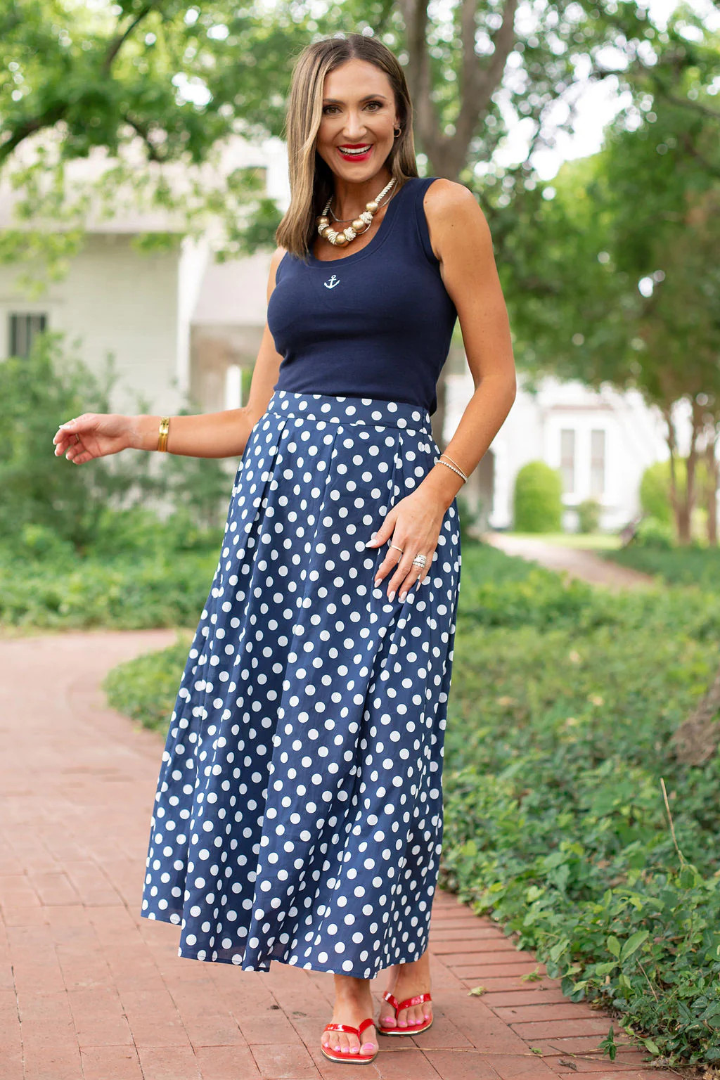 SSYS Cassidy Polka Dot Pleated Maxi Skirt In Navy | SSYS