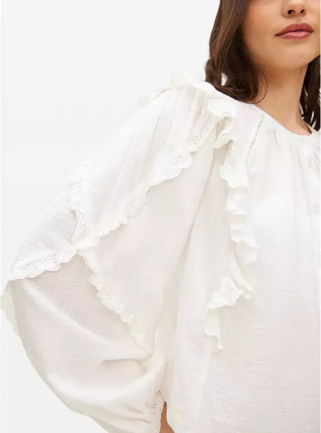 Cream Broderie Ruffle Blouse 10 | Tu Clothing