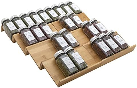 Angimio Bamboo Spice Rack Drawer Organizer - 8 Pieces Set- 8" Wide Per Piece - Combine Pieces Int... | Amazon (US)