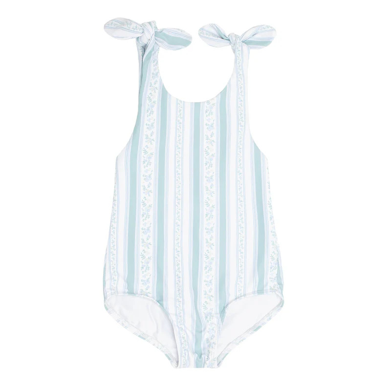 girls linear floral tie knot one piece | minnow