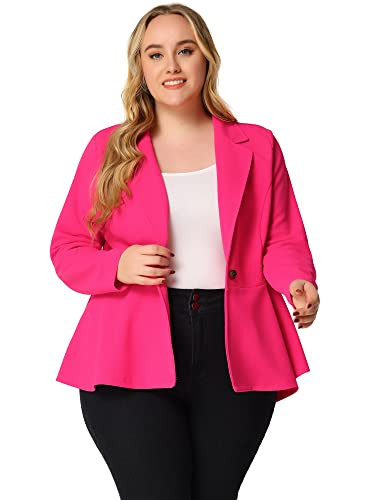 Agnes Orinda Women's Plus Size Blazer Notch Panel Work Business Casual Outfits Dressy Suit Jacket Peplum Blazers 5X Hot Pink | Amazon (US)