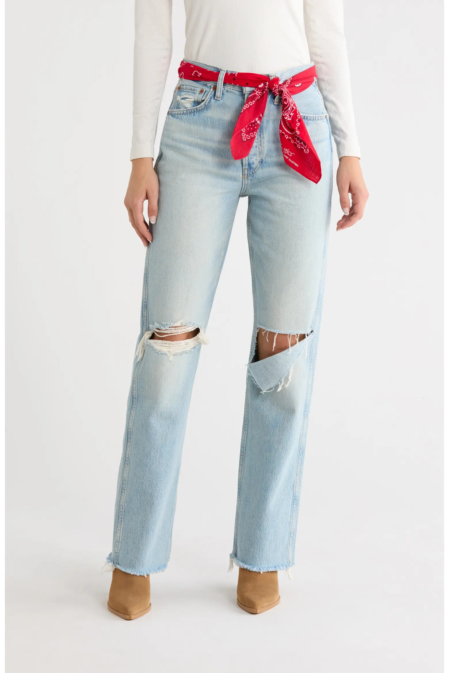 '90s High Waist Ripped Jeans with Bandana Belt (Women) | Nordstrom | Nordstrom