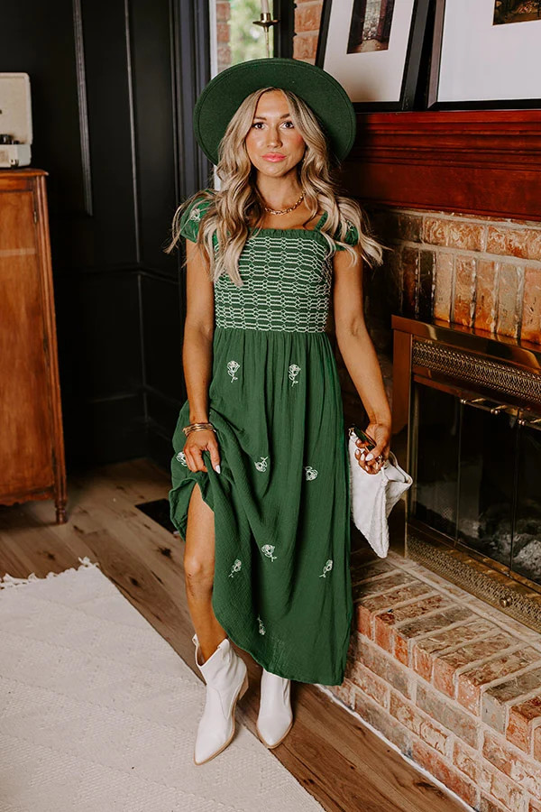 Napa Nights Smocked Midi in Hunter Green | Impressions Online Boutique