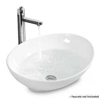 Costway Ceramic Vessel Oval Modern White Bathroom Sink with Drain (16-in x 13-in) | Lowe's