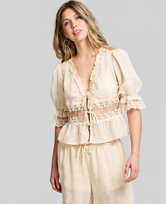 Women's Lace Trim Woven Top, Macy's Exclusive | Macy's