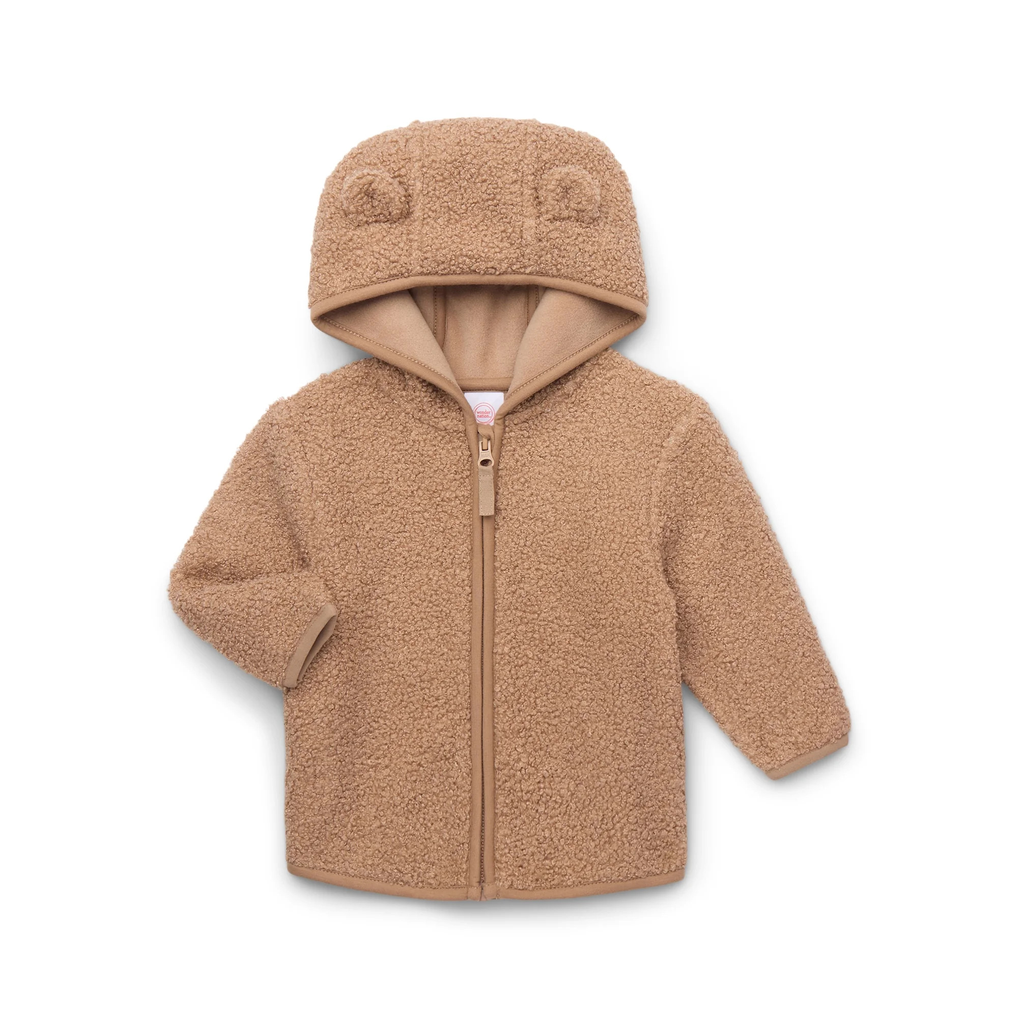 Wonder Nation Baby and Toddler Teddy Fleece Jacket with Hood, Sizes 12M-5T | Walmart (US)