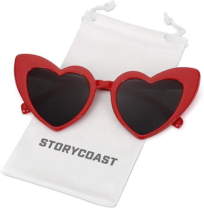 STORYCOAST Heart-Shaped Sunglasses Women Vintage Black Pink Red Heart Shape Sun Glasses | Amazon (US)
