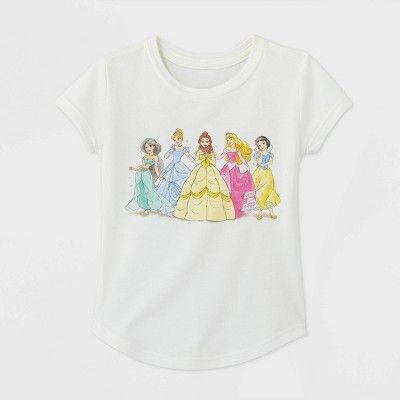 Toddler Girls' Disney Princess Line Up T-Shirt - Ivory | Target