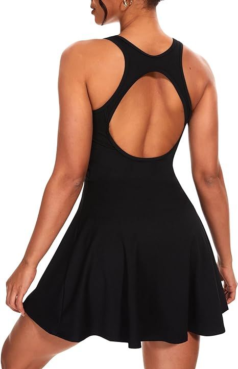 Tennis Dress with Built in Shorts and Bra Backless Golf Workout Athletic Dress with Pockets | Amazon (US)
