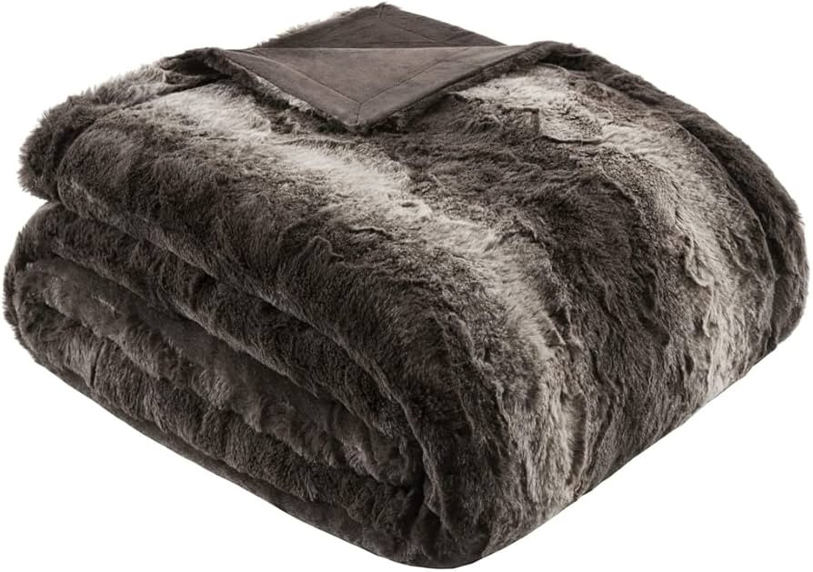 Madison Park Zuri Oversized Faux Fur Throw Blanket, 60 x 70, Brown | Amazon (US)
