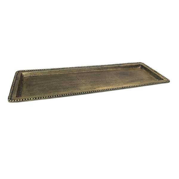 Antique Brass Rectangle Tray With Ball Chain Trim, Yellow, Aluminum | At Home