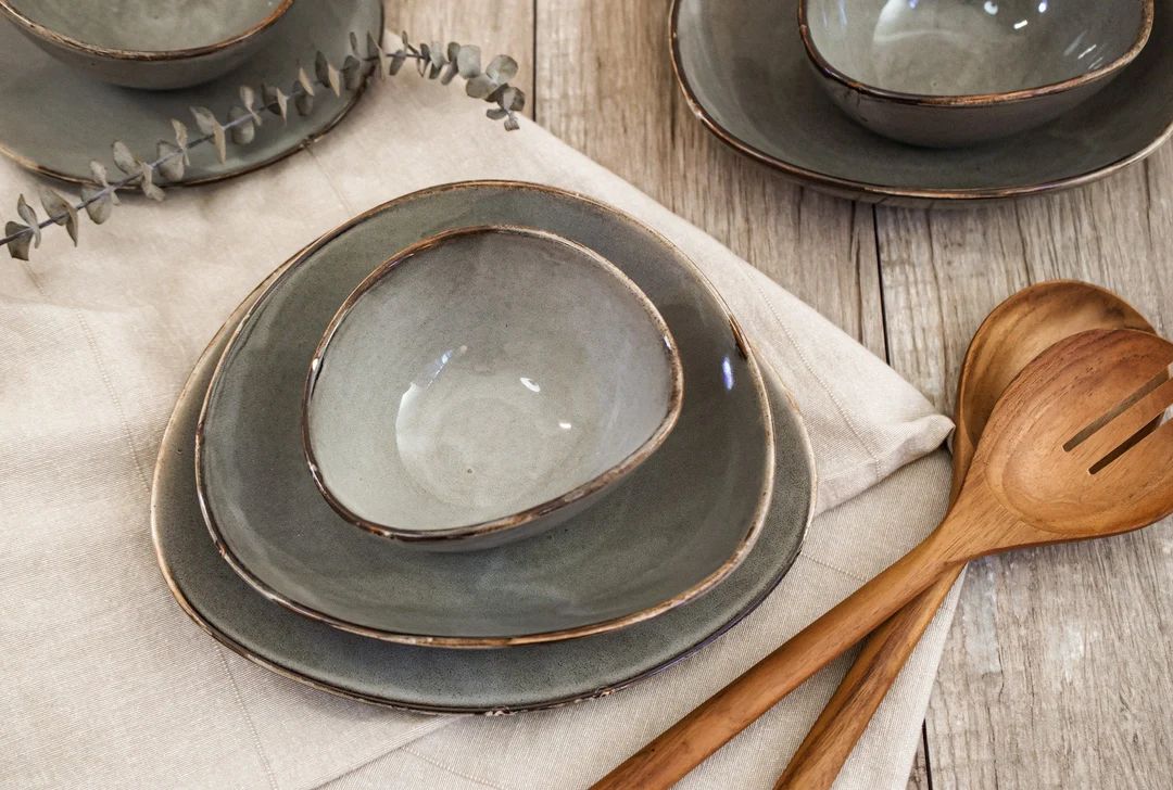 New Irregular Pottery Plate Collection, Pottery Dinnerware Set, Stoneware Dinnerware set, Ceramic... | Etsy (US)