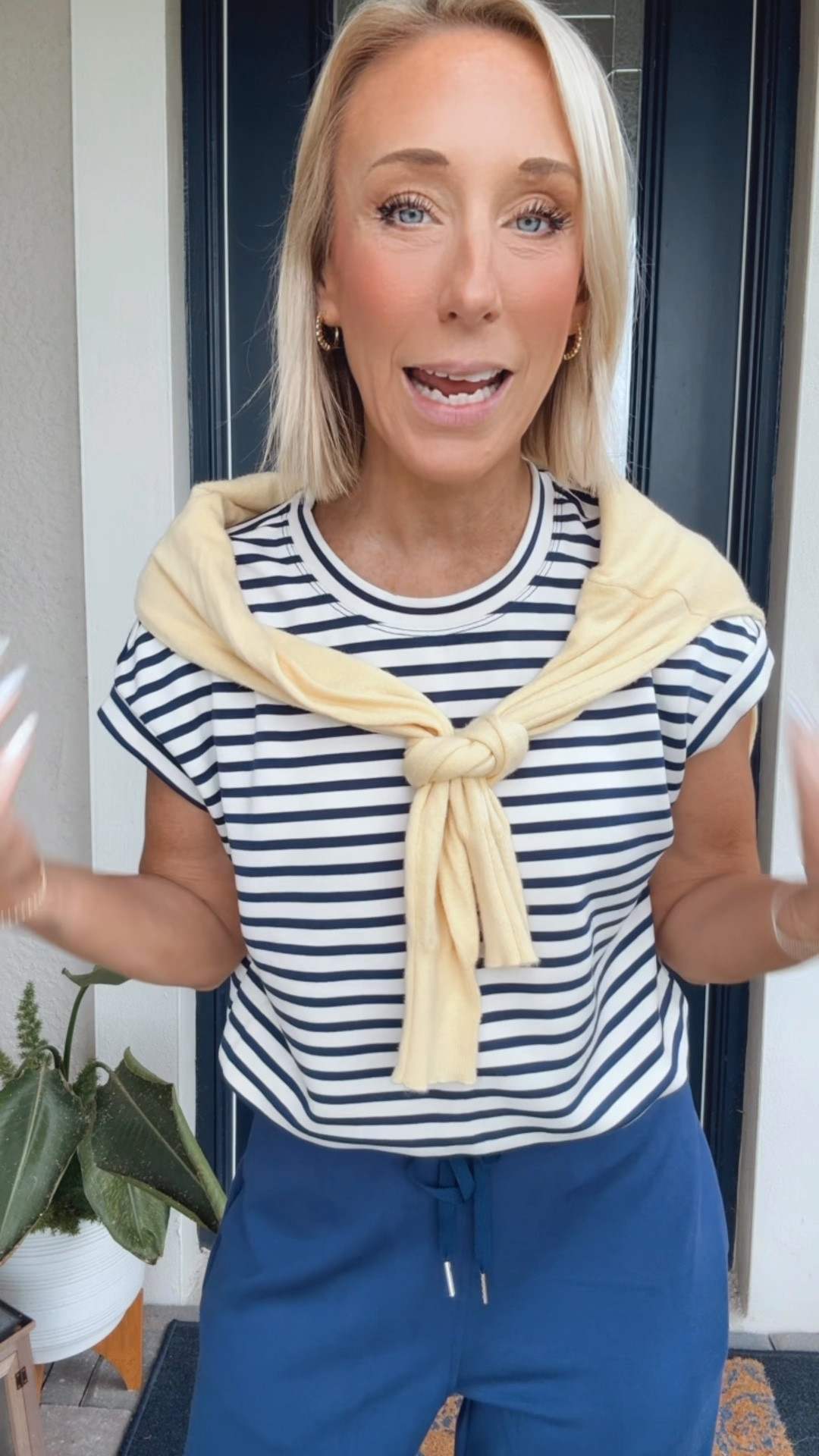 A little tutorial plus my bus stop ootd:
• striped shirt and pants set - size small. 
• yellow sweater - mine is sold out so I’m linking another option  

#LTKootd #LTKOver40 #LTKSeasonal