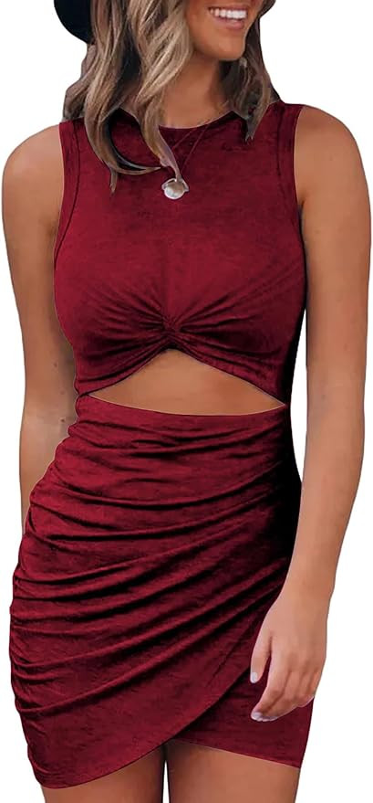 BTFBM Women 2025 Summer Sleeveless Casual Crewneck Bodycon Tank Dress Cutout Twist Slim Wrap Club... | Amazon (US)
