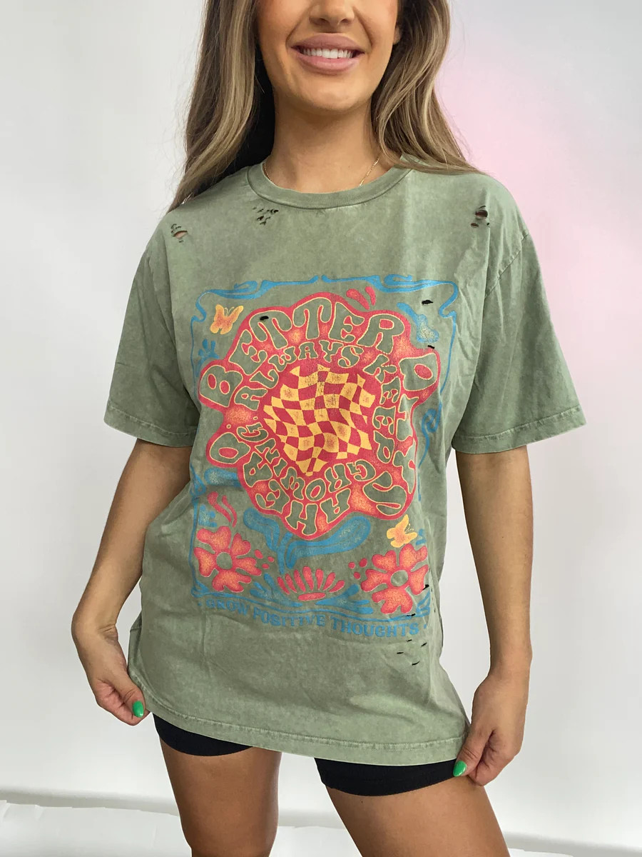 Better Days Ahead Distressed Graphic Tee- Green | Willow Boutique