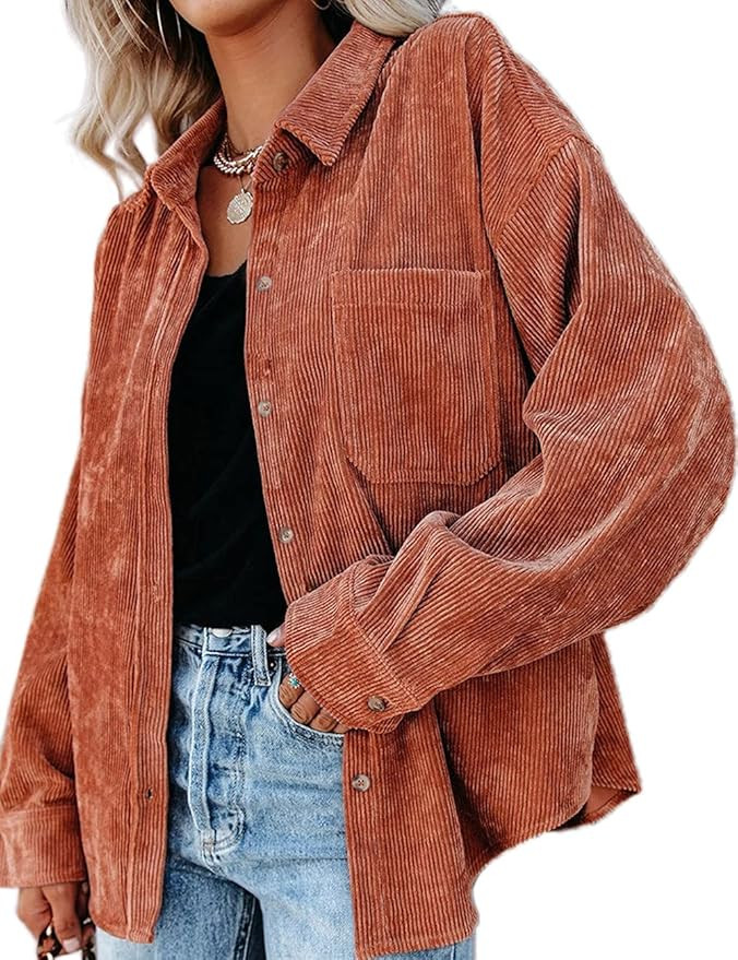 CHYRII Women's Corduroy Shirts Casual Oversized Button Down Shacket Long Sleeve Blouses Top with ... | Amazon (US)
