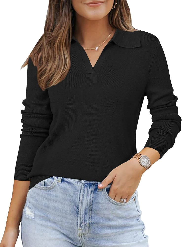 Arach&Cloz Women's Wool Blend Polo Shirts Business Casual Tops Fall Sweater | Amazon (US)