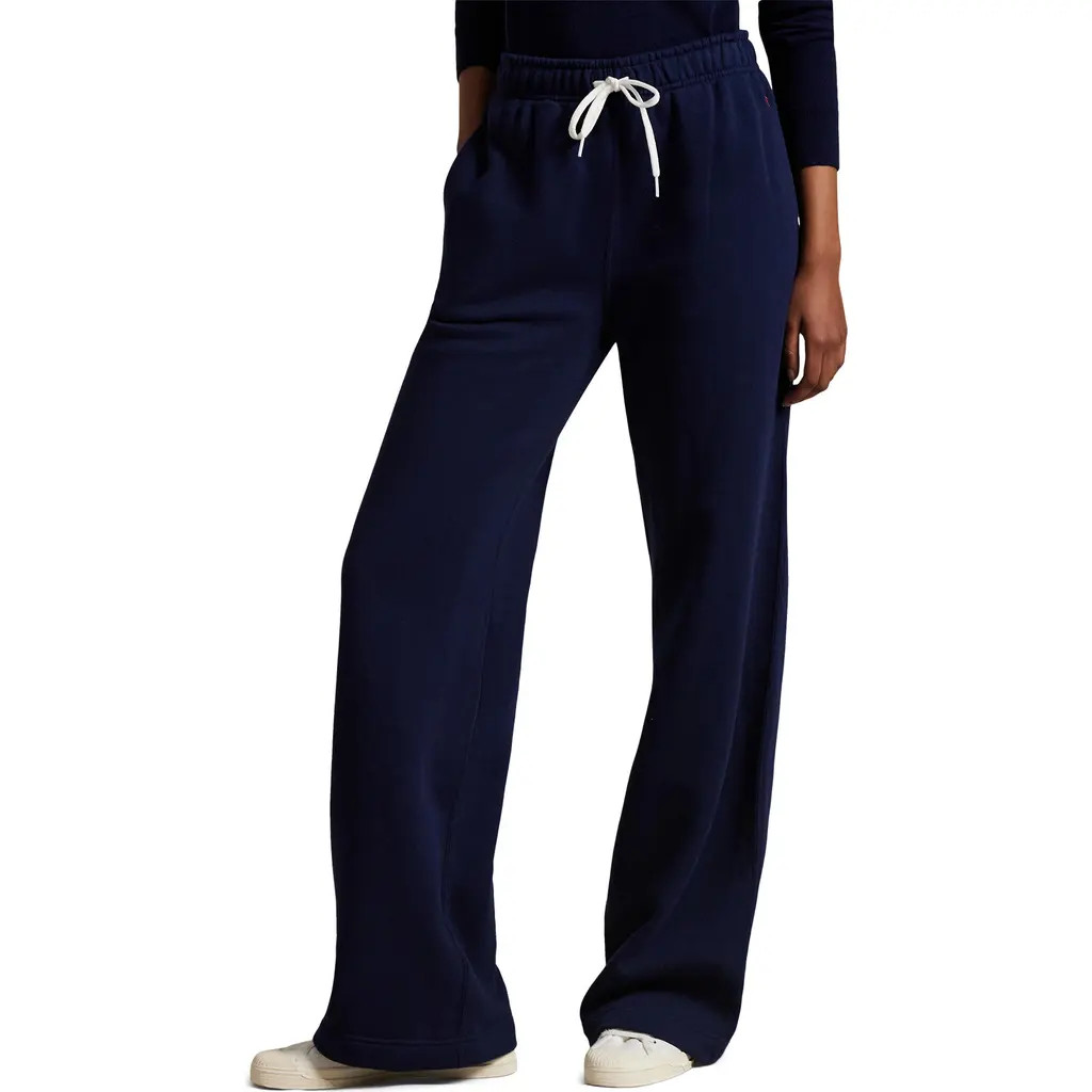 Polo Ralph Lauren Cotton Blend Fleece Wide Leg Sweatpants in Cruise Navy at Nordstrom, Size X-Small | Nordstrom