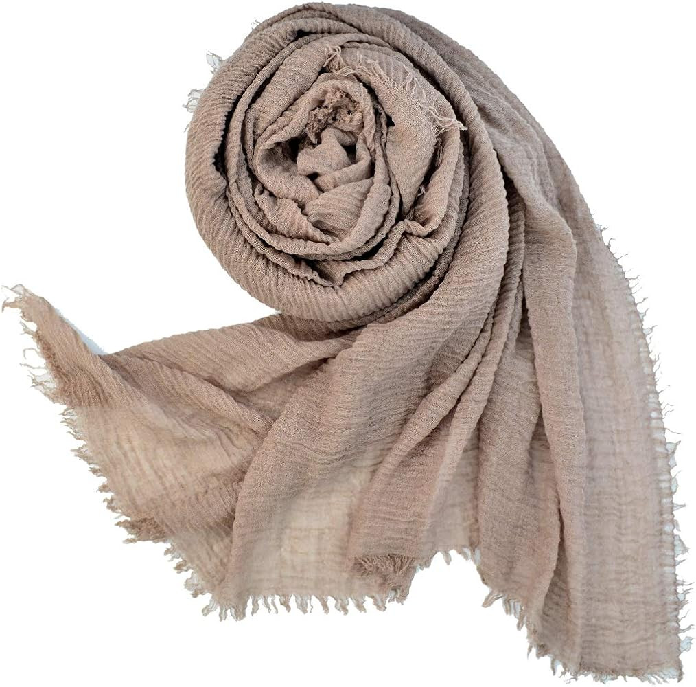 Women Summer Cotton Blend Crinkle Vintage Soft Long Scarf Linen Beach Shawl Wrap | Amazon (US)