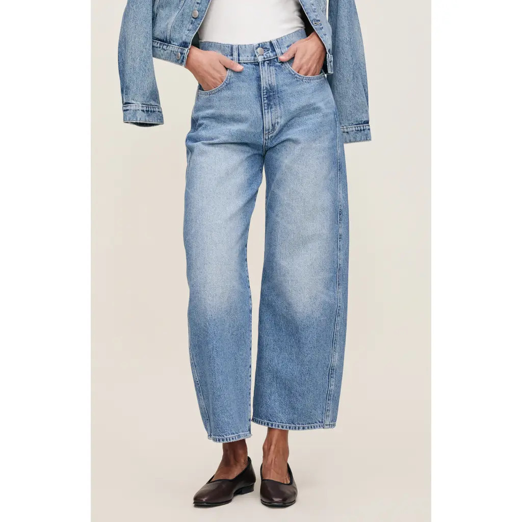 DL1961 Taylor Relaxed High Rise Barrel Ankle Jeans in Lake Blue at Nordstrom, Size 29 | Nordstrom
