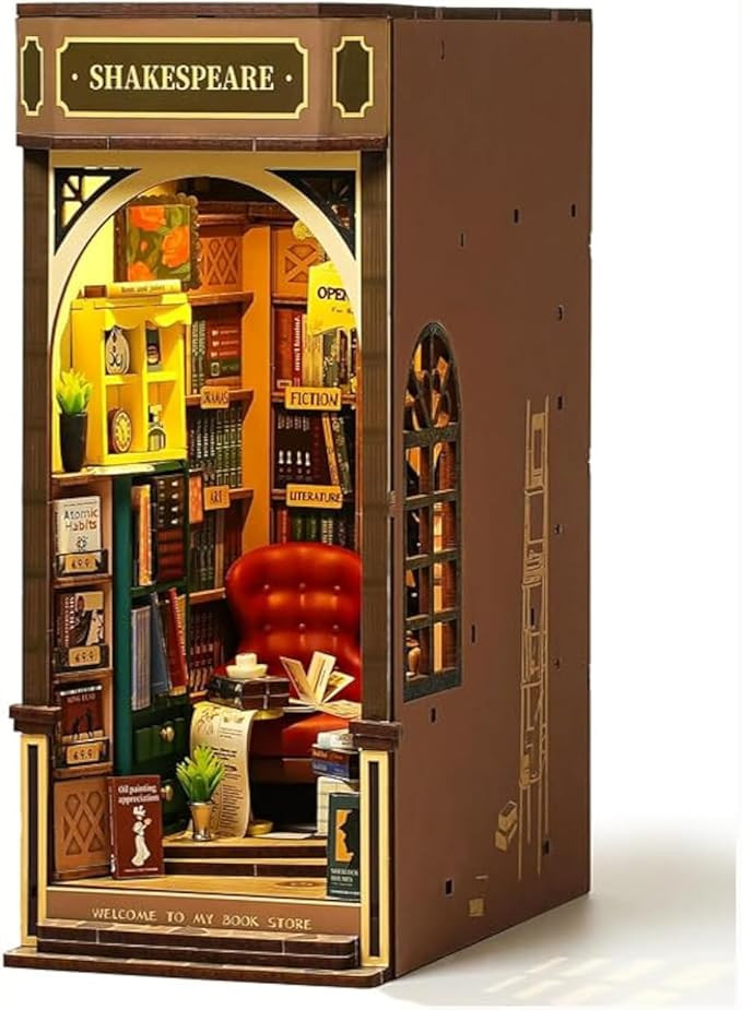 ROBOTIME DIY Book Nook Kit 3D Wooden Puzzles Dollhouse Booknook Library Tiny House Bookshelf Deco... | Amazon (US)