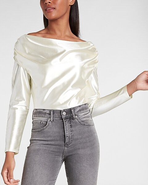 Satin Draped Shoulder Top | Express