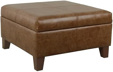HomePop Faux Leather Square Storage Ottoman with Wood Legs, Brown | Amazon (US)