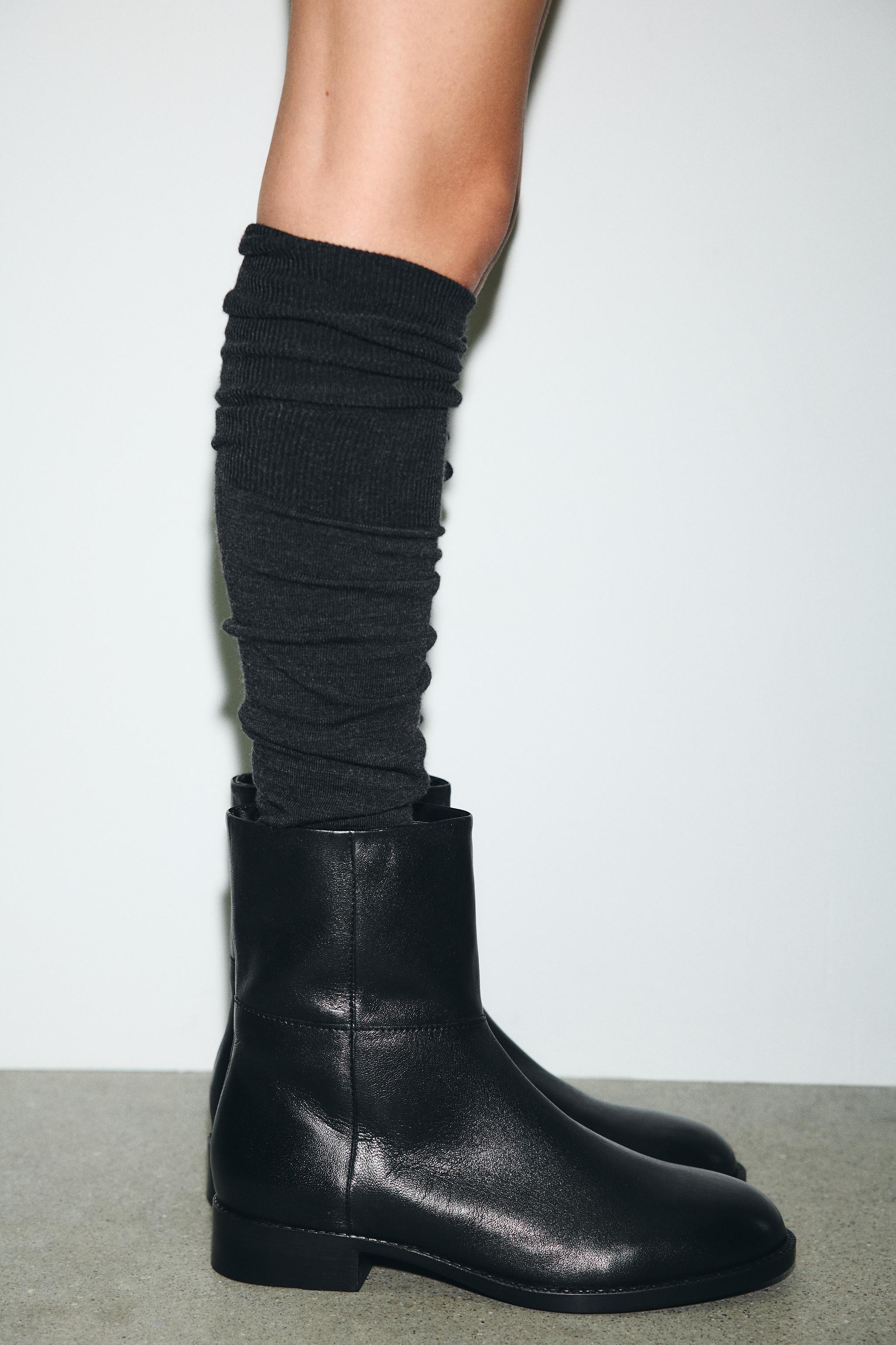 LOW HEELED LEATHER ANKLE BOOTS | Zara US