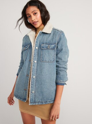 Sherpa-Lined Non-Stretch Jean Utility Shacket or Women | Old Navy (CA)