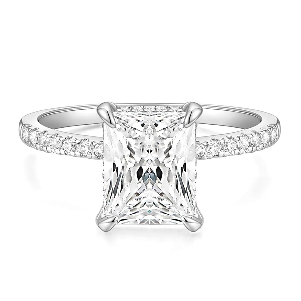 TIGRADE 4CT Engagement Ring for Women Radiant Cut Cubic Zirconia Wedding Band CZ Promise Annivers... | Amazon (US)