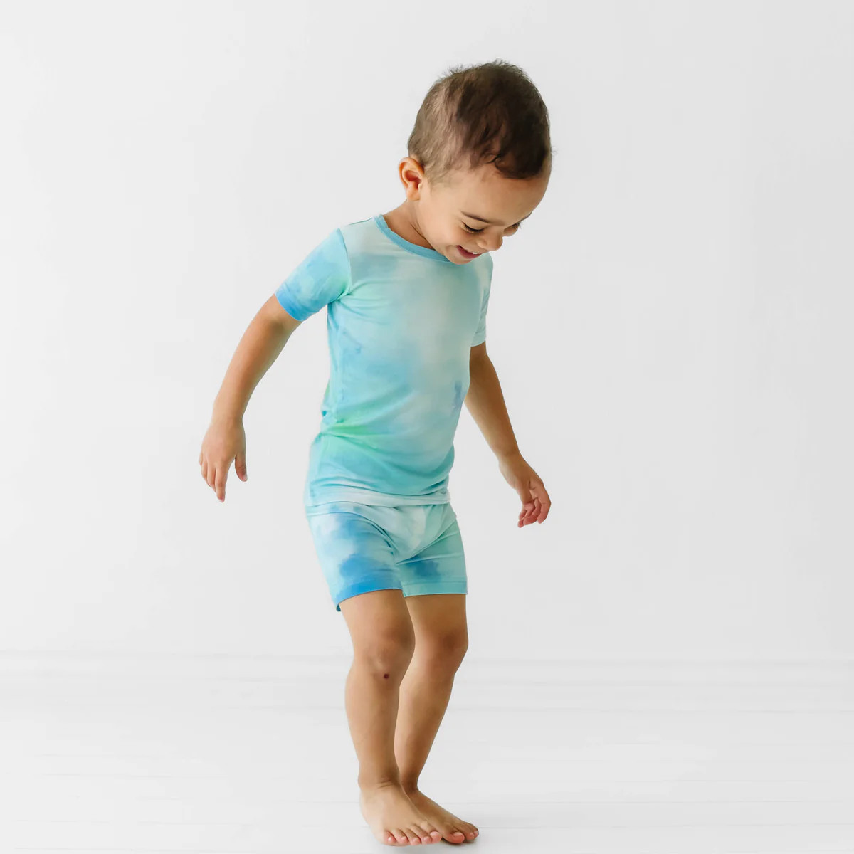 Tidepool Watercolor Two-Piece Short Sleeve & Shorts Pajama Set | Little Sleepies
