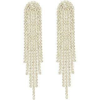 Mlouye 3.3"L Rhinestone Earrings Dangling Long Fringe Crystals Chandelier Dangle Drop Earrings fo... | Amazon (US)