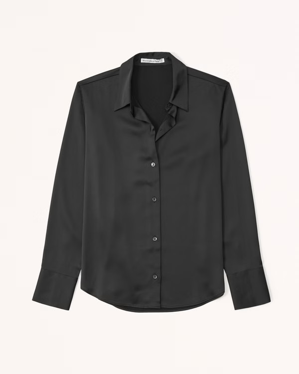 Long-Sleeve Satin Button-Up Shirt | Abercrombie & Fitch (US)