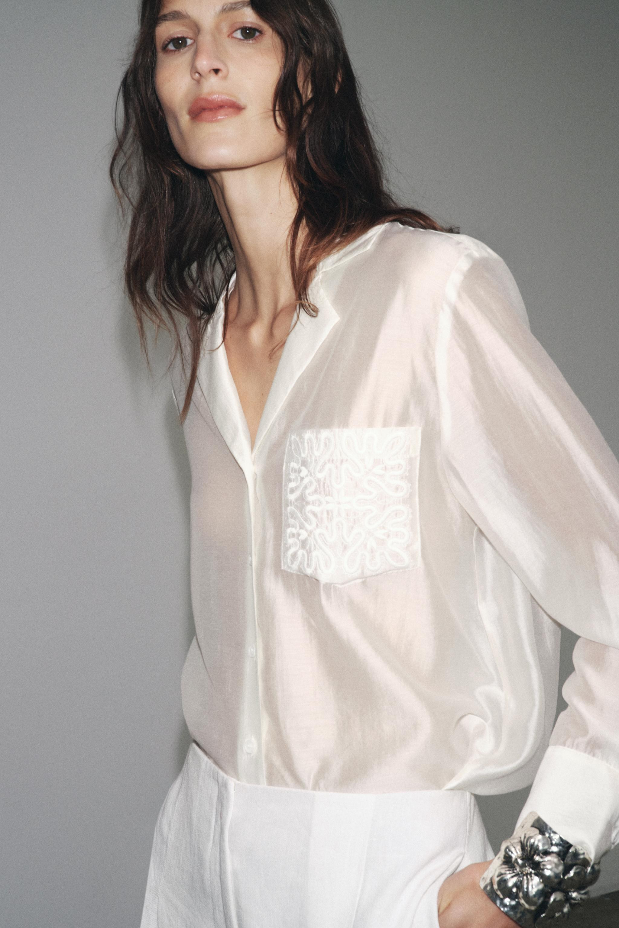 ZW COLLECTION EMBROIDERED POCKET SHIRT | Zara US