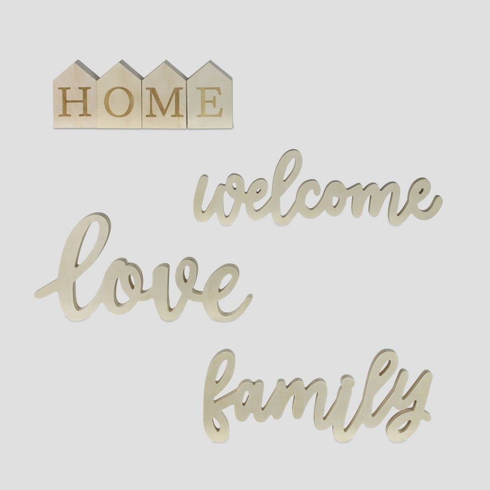 4pc Paintable Wood Word Décor Home, Welcome, Love, Family - Bullseye's Playground | Target