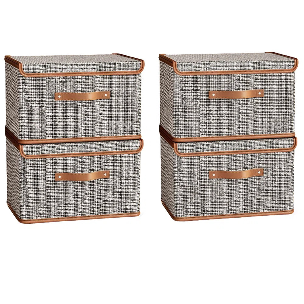 Latitude Run® 4Pcs Large Storage Bins with Lids, Decorative Storage Boxes with Lid and PU Handles, Foldable Storage Baskets for Closet, Shelves, Stackable,Set of 4 & Reviews | Wayfair | Wayfair North America