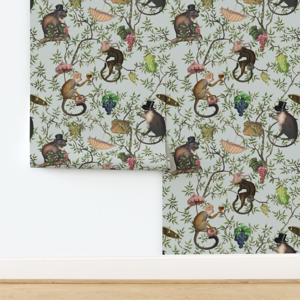 143nostalgic  Monkeys Garden Party - Antique dark moody floral Chinoiserie with drunk monkeys  Si... | Spoonflower