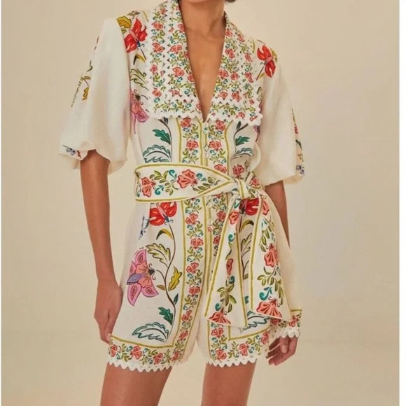 Farm rio off white floral insects romper | Poshmark