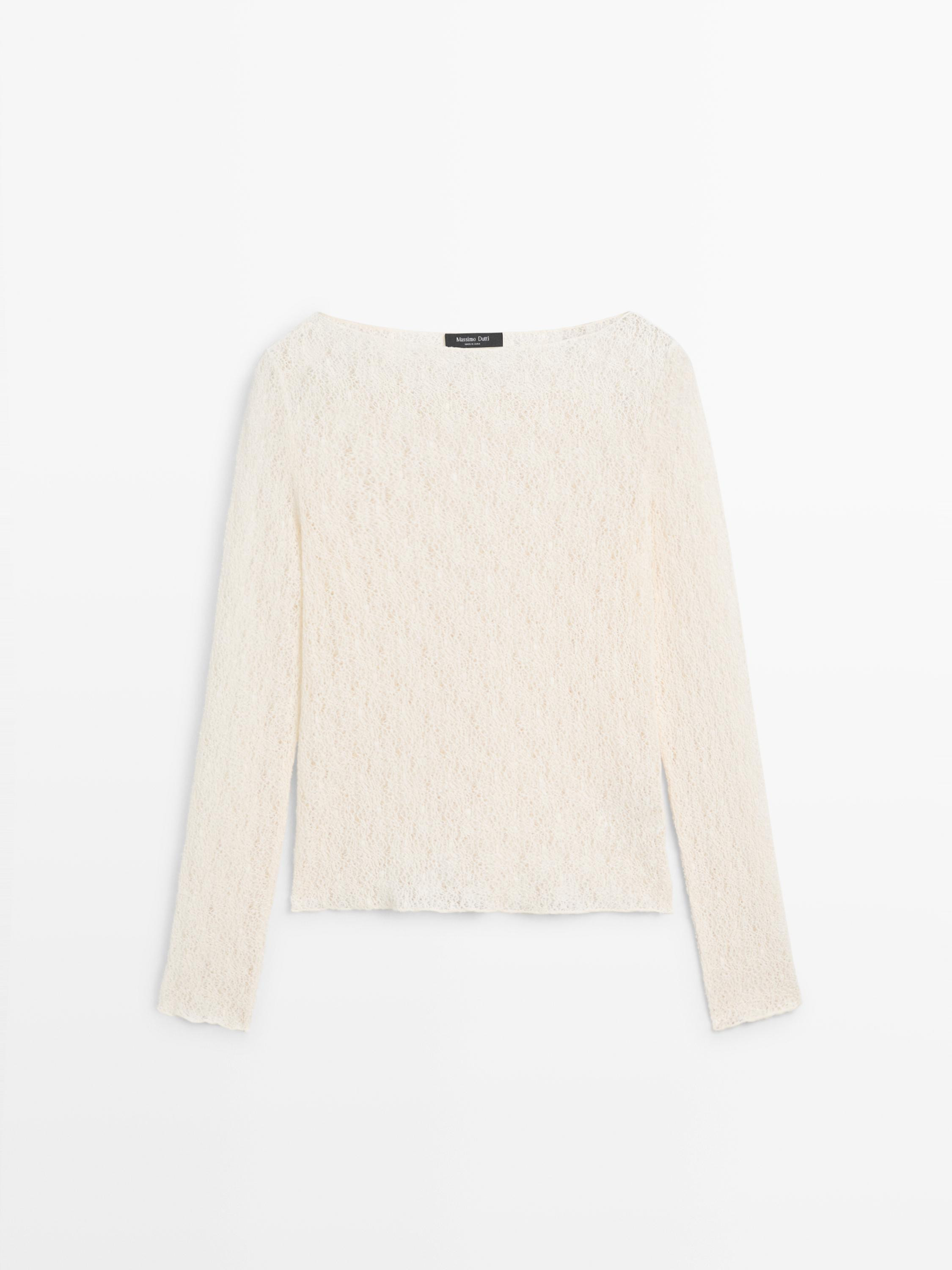 Boat neck T-shirt with lace detail | Massimo Dutti UK