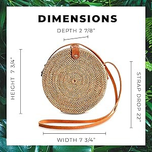 Novum Crafts Round Rattan Bag for Women - Handmade Ata Wicker Woven Purse - Circle, Square, Oval ... | Amazon (US)